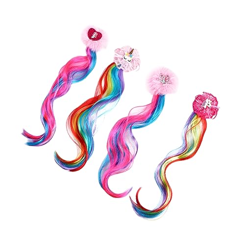 PACKOVE 4stücke Junge Mädchen Regenbogen Haarclips Mit Ponytail Perücke Süße Cosplay Haarschmuck Für Partys Und Feiertage Zufällige Designs von PACKOVE
