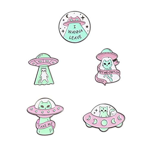PACKOVE 5 Stück Emaille Anstecker Astronaut Katze Brosche Rucksack Abzeichen Raumschiff Anstecknadel für Kreative Kleidung und Accessoires von PACKOVE