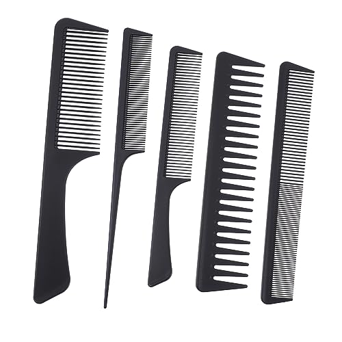 PACKOVE 5 Stück Teiliges Carbonfaser Friseur Kammset für Männer und Antistatischer Detangling Kamm Breiter Zahn und Spitzkamm für Salon und Heimanwendungen von PACKOVE