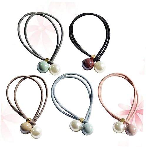 PACKOVE 5stücke Perlen-haargummis Gummibänder Haarringe Pferdeschwanzhalter Für Damen Und Mädchen Schwarz Rosa Hellblau Hellkaffee von PACKOVE