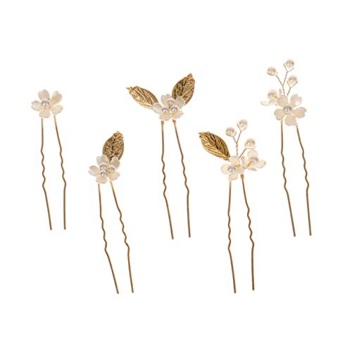 PACKOVE 5 Stück Teiliges Set Blumen Haarstäbe für Braut Haarnadeln für Hochzeiten Abende und Besondere Anlässe Hochwertiger Haarschmuck für Damen Goldfarben von PACKOVE