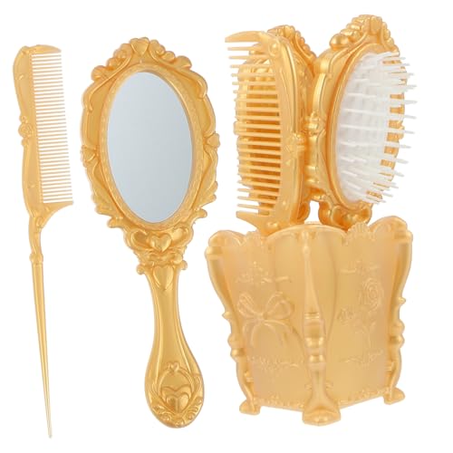 PACKOVE 5 Stück Vintage Haarbürsten mit Kammhalter Entwirrungsbürste Handspiegel für Nasses und Trockenes Haar Antistatisch für und Männer von PACKOVE