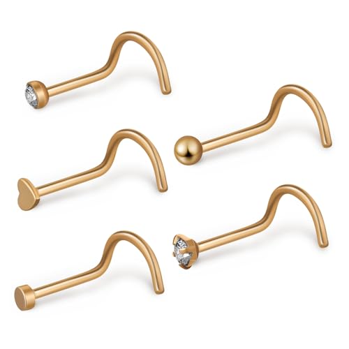 PACKOVE 5stücke Nasenstecker Korkenzieher-design Herz-form Nasenpiercing Schmuck Für Damen Nasenringe Nasenschraube Nasenschmuck Mit Einfacher Für Alltag Und Partys von PACKOVE