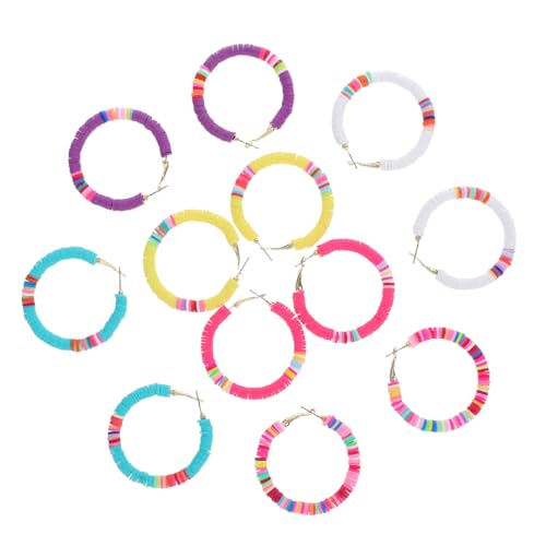 PACKOVE 6 Paare Bunte Polymer Clay Perlen Creolen Ohrringe Offene C förmige Handmade Ohrstecker Vielseitig Kombinierbar Modische Schmuckperlen für Damen Farben von PACKOVE