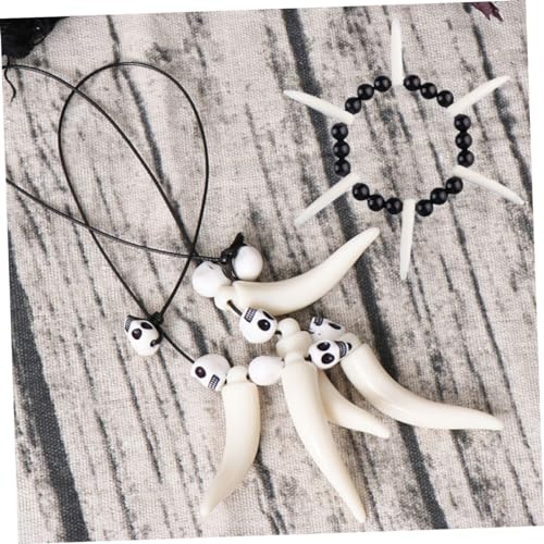 PACKOVE 6 Stck Teiliges Halloween Schmuckset mit Dekorativem Knochenanhänger Armband und Halskette Stylisches Kostümzubehör für Party Cosplay und Maskerade Langlebiges Sicheres Material von PACKOVE