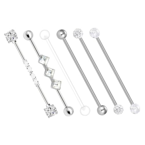 PACKOVE 6 Stück Teiliges Industrial Piercing Ohrringe mit Zirkonia Langlebig Komfortabel für Empfindliche Ohren Modisch für Frauen Geeignet für Alltag und Besondere Anlässe von PACKOVE
