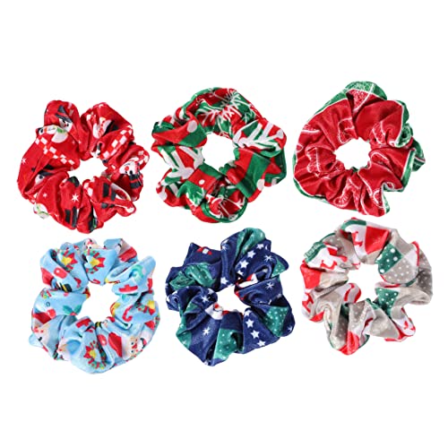PACKOVE 6 Stück Teiliges Weihnachts Haargummis aus Weichem Elastische Haarbänder für Damen und Mädchen Schonender Pferdeschwanzhalter mit Festlichem Muster Geeignet für Haartypen von PACKOVE