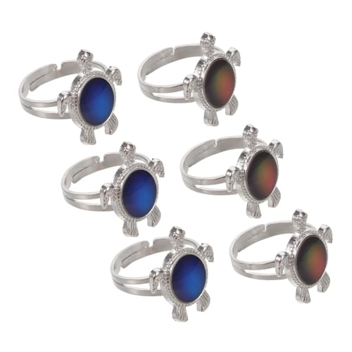 PACKOVE 6 Stück Verstellbare Kleine Schildkröten Stimmungsringe Farbwechsel Temperaturfühlende Schmuckstücke für Damen Alltag Geburtstag Party Accessoires von PACKOVE