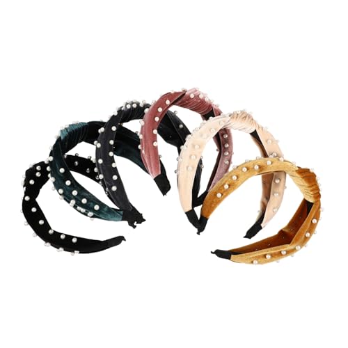 PACKOVE 6stücke Teiliges Knotenförmiger Haarschmuck Für Damen Perlenhaarbänder in Schwarz Rosa Gold Und Grün Für Make-up Hautpflege Und Tägliches Tragen von PACKOVE