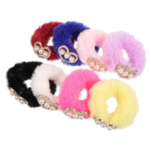 PACKOVE 8 Stück Teiliges Flauschige Haargummis für Mädchen Niedliche Haarbänder mit Strass Fuzzy Scrunchies Gelb Weinrot und Haarschmuck für Schule Partys und Hochzeiten von PACKOVE