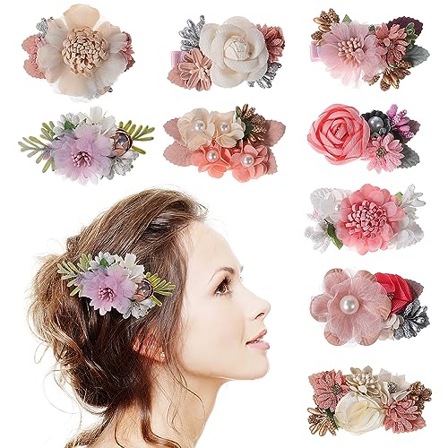 PACKOVE 9 Stk Haarnadel Haarspangen Für Damen Blumenklammern Für Die Haare Pfingstrose Haarspangen Haarspange Mit Tropischen Blumen Blumenclips Kleinkind Künstliche Blumen Stoff Blätter von PACKOVE