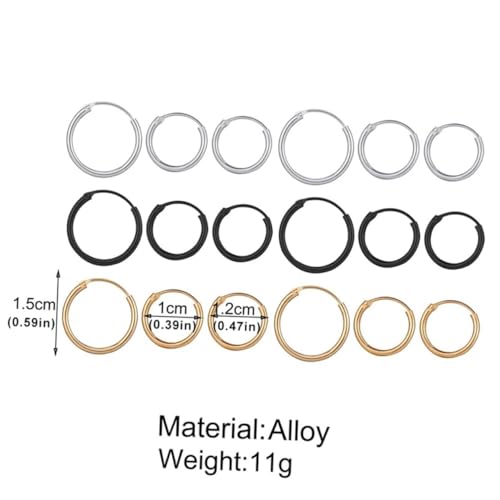 PACKOVE 9 Stück Teiliges Metall Creolen Ohrstecker in Gold Silber Schwarz Stylische Einfache Ear Studs Kreative Punk Hiphop Ohrringe für Damen und Herren Vielseitig Kombinierbar für Party von PACKOVE