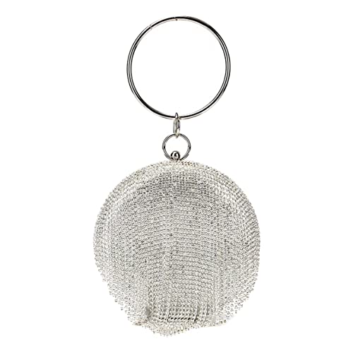 PACKOVE Abendtasche Damen Ball Clutch mit Funkelnden Strasssteinen Handgefertigte Runde Party Handtasche für Hochzeit Ball Festliche Anlässe Silberfarbene Kleine Umhängetasche von PACKOVE