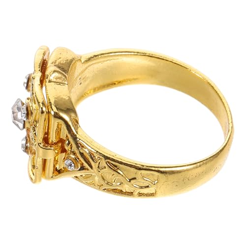 PACKOVE Antiker Geöffnetes Ring Locket mit Feiner Mikrofassung Filigranem Gravurdesign Klappbar für Flexiblen Stil Mikrobefasste Diamanten Robustes Material Vintage Schmuck für Damen und von PACKOVE