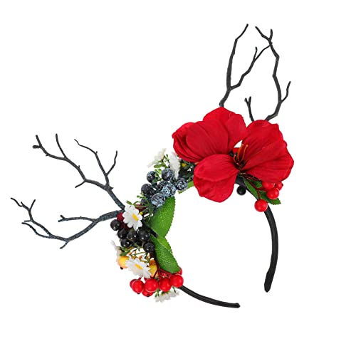 PACKOVE Antler Haarband Mit Kunstblumen Für Weihnachten Dekorativer Haarreif Für Festlichkeiten Accessoire Für Partys Und Kostüme von PACKOVE