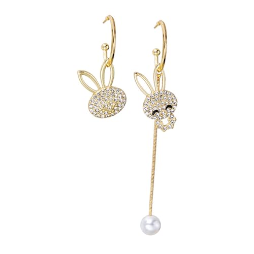 PACKOVE Asymmetrische Bunny Ohrhänger mit Strasssteinen Lange Ohrringe mit Perlen Süßer Ohrschmuck für Damen für Alltag Party Valentinstag und Ostern Hautfreundlich und Leicht von PACKOVE