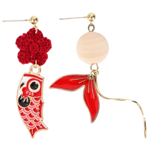 PACKOVE Asymmetrische Lange Ohrhänger Damen Ohrringe Roter Karpfenschwanz Blüten Design Modisches Ohrschmuck für Alltag Party von PACKOVE