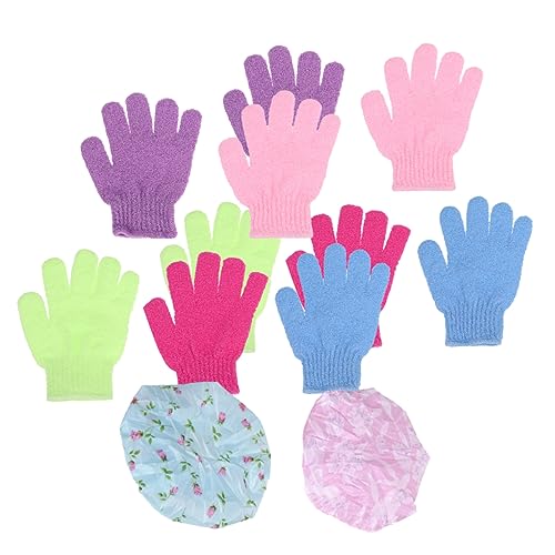 PACKOVE Badehandschuhe Und Spitzen-badekappe-set Fünf-finger-duschhandschuhe Und Schützende Duschmütze Aus Nylonmaterial Weich Und Strapazierfähig Für Damen Und Herren von PACKOVE