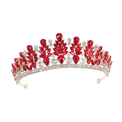 PACKOVE Barock Brautkrone mit Strasssteinen Stabiles Leichtes Braut Haaraccessoire für Hochzeit Fotoshooting Party Rotes Tiara Design für Damen und Festveranstaltungen von PACKOVE