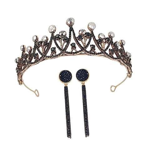 PACKOVE Barock Vintage mit Ohrringen Brautschmuck für Hochzeit Geburtstag Party Luxuriöser Schwarzer Kopfschmuck für Damen und Mädchen von PACKOVE