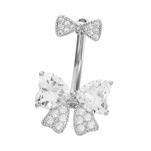 PACKOVE Bauchnabelpiercing Damen Edelstahl Nabelring mit Glitzer Schleifen Design Weiß Eleganter Körperschmuck Komfortabel Hautfreundlich Universalgröße Geschenkidee von PACKOVE