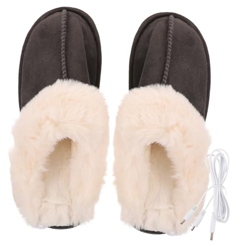 PACKOVE Beheizbare USB Hausschuhe Damen und Herren Weiche Warme Elektro slipper mit Fußwärmerfunktion Atmungsaktiv USB Aufladbar für Büro und Zuhause Dunkelgrau von PACKOVE