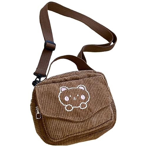 PACKOVE Bestickte Bärentasche Mädchen Tasche Kawaii-Tasche Umhängetasche Für Mädchen Frauengeschenk Einzelne Umhängetasche Aufbewahrungstasche Süße Handtasche Niedlich Cord Student von PACKOVE