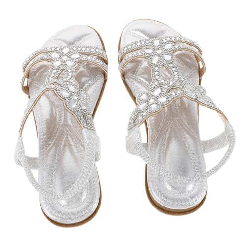 PACKOVE Bling Strass Sandalen Damen Silber Glitzernde Modische Sommerschuhe mit Bequemen Sohlen für Alltag Strand und Festliche Anlässe von PACKOVE