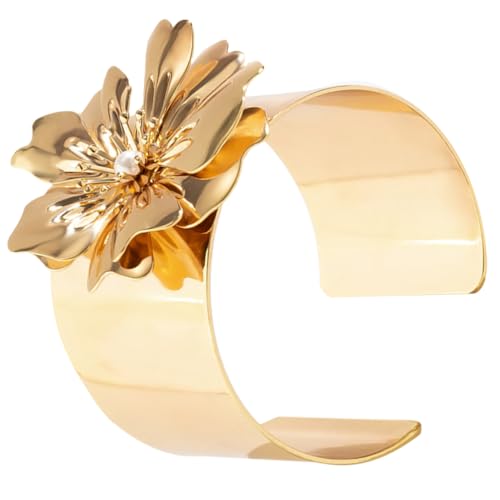 PACKOVE Blumen Armreif Offen mit Perlenoptik Verstellbares Offenes Armband Metall für Damen Modischer Armschmuck für Alltag und Besondere Anlässe Wie Weihnachten und Muttertag von PACKOVE