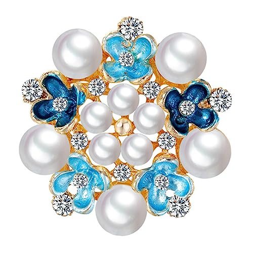 PACKOVE Blumenbrosche mit Blauen Strasssteinen und Perlen Langlebige Legierung Anstecknadel für Damen für Hochzeit Business Events Cardigans Schals und Pullover von PACKOVE