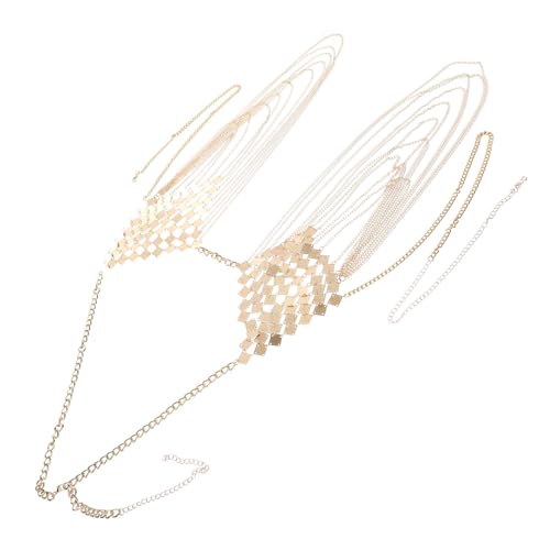 PACKOVE Body Chain Bikini Kette mit Goldfarbenen Metallquasten Verstellbare Oberkörper Schmuckkette für Party Strand und Sommer Brustkette für Damen von PACKOVE
