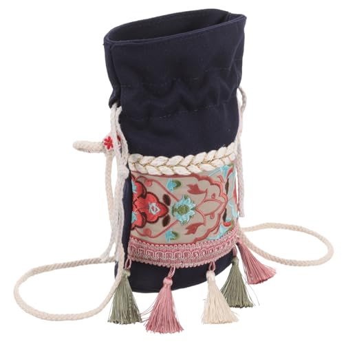 PACKOVE Boho Canvas Bucket Bag Damen Umhängetasche Blumenmuster Crossbody Tasche Schultertasche Leicht Langlebig für Alltag Reisen Shopping in Blau von PACKOVE