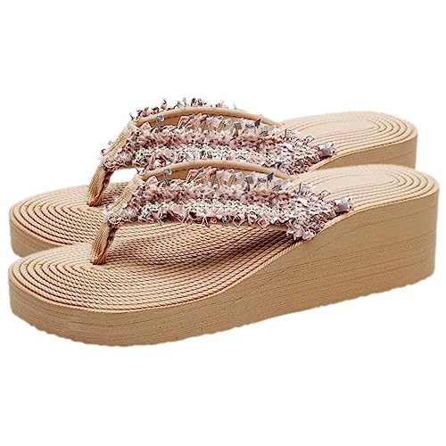PACKOVE Boho Damen Sandalen mit Keilabsatz Rutschfeste Sommerliche Zehentrenner Atmungsaktive Strand und Freizeit Slides Plateau Sommerschuhe Leicht und Komfortabel von PACKOVE
