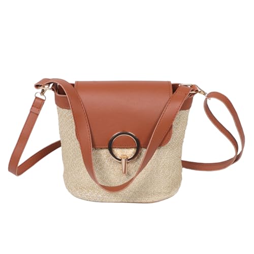 PACKOVE Boho Damen Strohtasche Sommer Strandtasche Geflochtene Crossbody Bucket Bag Große Kapazität Schultertasche Für Handy Kosmetik Essentials Leicht Und Geräumig von PACKOVE