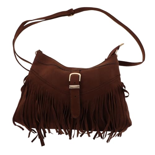 PACKOVE Boho Suede Crossbody Bag Damen Umhängetasche mit Fransen Verstellbarer Riemen Kleine Braune Vintage Schultertasche für Alltag Reise und Shopping Leichter Tragbar Vielseitig von PACKOVE