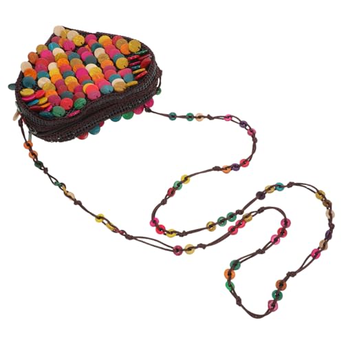 PACKOVE Boho Taschen Für Damen Ethnische Umhängetasche Kokosnussschalen Umhängetasche Handytasche Mit Riemen Kokosnussschalen Münzgeldbörse Boho Handtasche Lippenstift von PACKOVE