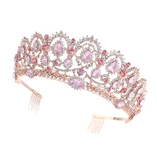 PACKOVE Brautkrone mit Roségoldfarbenen und Pinken Kristallen Hochwertiger Haarschmuck für Hochzeit Party und Fotoshooting Einzigartiges Design für Damen und Bräute von PACKOVE