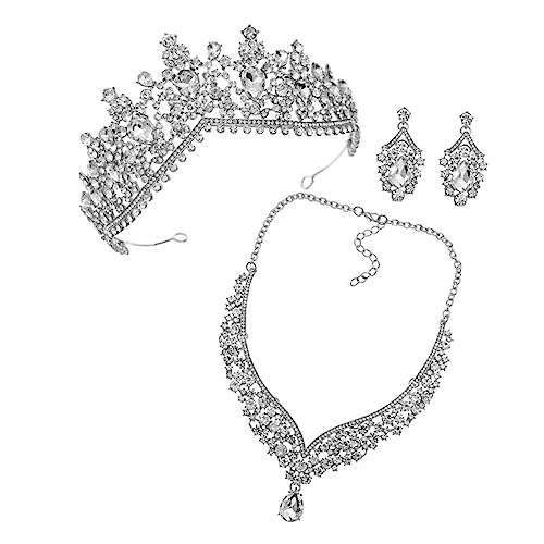 PACKOVE Brautschmuck Set Damen mit Krone Ohrringen und Halskette Funkelndes Strass Schmuckset für Hochzeit Party und Festliche Anlässe Silberfarben und Langlebig von PACKOVE