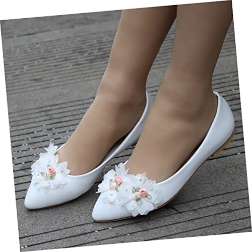 PACKOVE Brautschuh Damen Flach Spitze mit Perlen Flache Sohle rutschfest Leicht für Hochzeit Brautjungfer Frühling Herbst von PACKOVE
