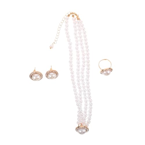 PACKOVE Bridal Schmuckset mit Imitationsperlen und Strasssteinen Set mit Halskette Ohrringen und Ring Leichtes Glänzendes Brautschmuck für Hochzeit Party und Besondere Anlässe von PACKOVE