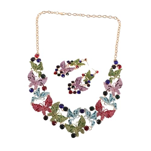 PACKOVE Schmetterlingsohrringe Mit Halskette Für Damen Glitzernde Schmuck-set Mit Schmetterlings-anhänger Statement-ohrringe Aus Edelstein Für Prom Und Hochzeit von PACKOVE
