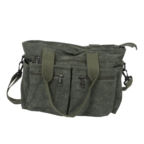 PACKOVE Corduroy Tote Bag Damen Mittelgroß Vintage Stil Große Kapazität Schultertasche Verstellbarer Riemen Casual Crossbody Umhängetasche Grün Alltag Reise Büro von PACKOVE