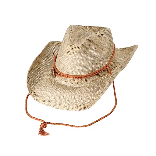PACKOVE Cowboy Strohhut mit Krempe Atmungsaktiver Sonnenhut für Damen Herren für Strand Camping Outdoor Aktivitäten Khaki mit Wind Lanyard UV von PACKOVE