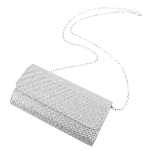 PACKOVE Damen Clutch Abendtasche Umhängetasche mit Kette für Hochzeiten Partys Abschlussball Silberne Handtasche für Frauen von PACKOVE