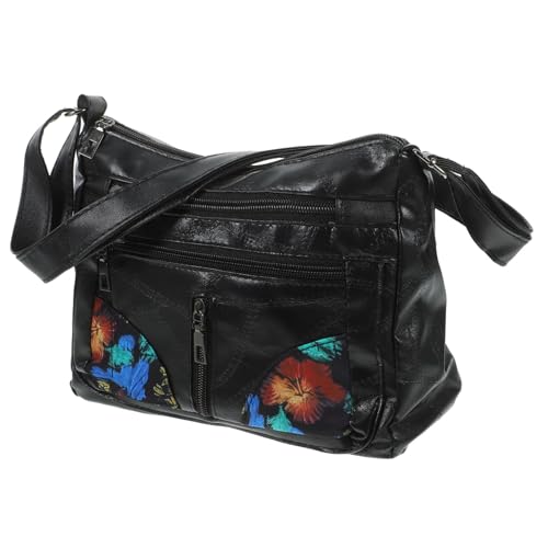 PACKOVE Damen Crossbody Bag PU Schultertasche Schwarz Verstellbar Modisch Blumenmuster Alltag Reise Tasche von PACKOVE