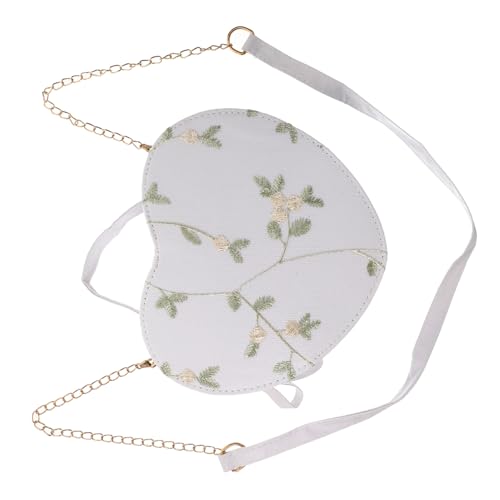 PACKOVE Damen Crossbody Tasche Herzförmig Bestickte Umhängetasche mit Blumen Spitze Weiß Groß Elegant Leicht Tragbar für Alltag und Party von PACKOVE