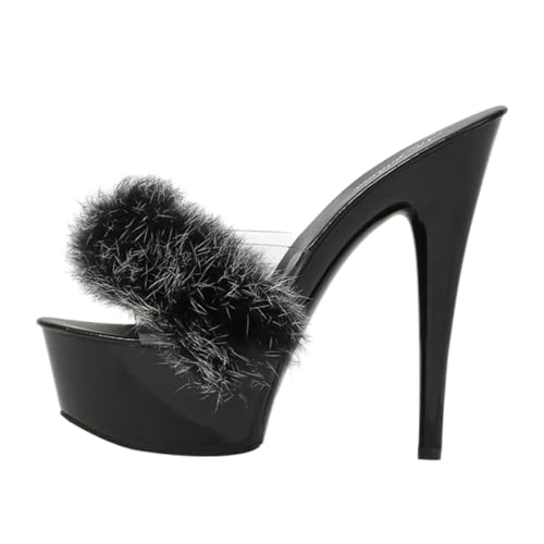 PACKOVE Damen High Heels Sandalen mit Flauschiger Spitze Schwarze Sommer Schuhe mit Hohem Absatz Bequem und Modisch für Freizeit und Party PACKOVE Damen High Heels Sandalen mit Flauschiger Spitze Schwarze Sommer Schuhe mit Hohem Absatz Bequem und Modisch für Freizeit und Party von PACKOVE