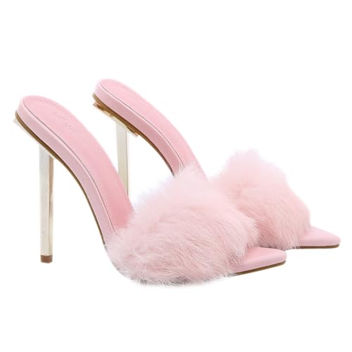 PACKOVE Damen High Heels Sandaletten mit Fellbesatz Modische Spitze Absatzschuhe Angenehm und Rutschfest Geeignet für Kleider und Jeans Stylische Sommerschuhe von PACKOVE