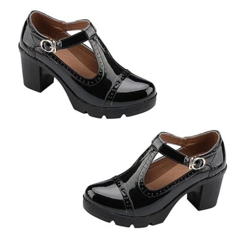 PACKOVE Damen High Heels Schuhe Rund Zehenbereich Komfortabler Blockabsatz Modische Arbeit Party Schuhe aus Mikrofaser Atmungsaktiv und Stilvoll für Büro und Festliche Anlässe Schwarz von PACKOVE