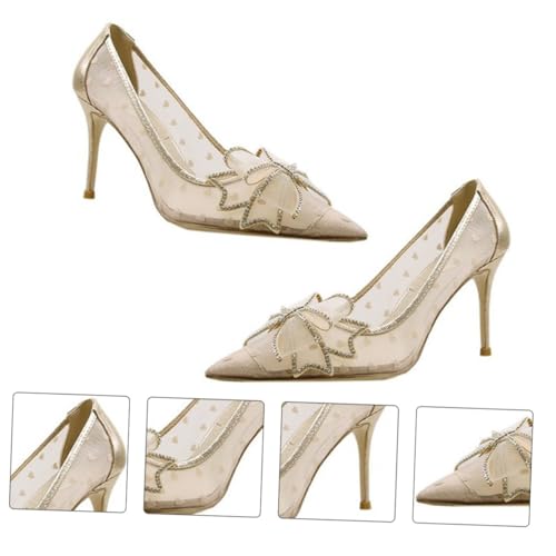 PACKOVE Damen High Heels mit Spitzen Netz und Dekorativer Schleife Elegante Sommer Schuhe mit Stabilem Absatz Atmungsaktiv und Bequem Modische Bow Knot Pumps für Frühling und Festtage von PACKOVE